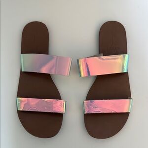 J. Crew Holographic Slide Sandals